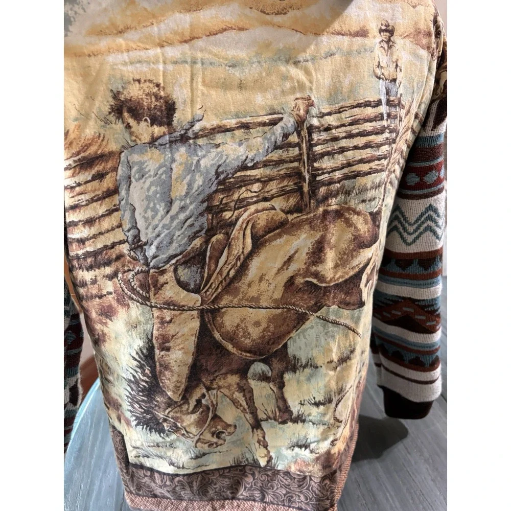 Upcycled Quilt Blanket Hoodie L-XL Handmade Rodeo Cowboy 1:1 Unisex Tapestry NEW - Picture 4 of 4